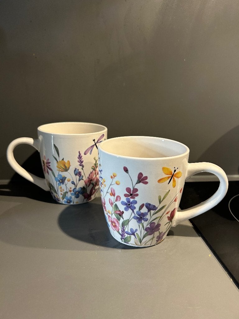 Set of 2 Large Floral Mugs (500 ml each) - Dishwasher Safe, Ophalen, Overige merken, Keramiek, Mok