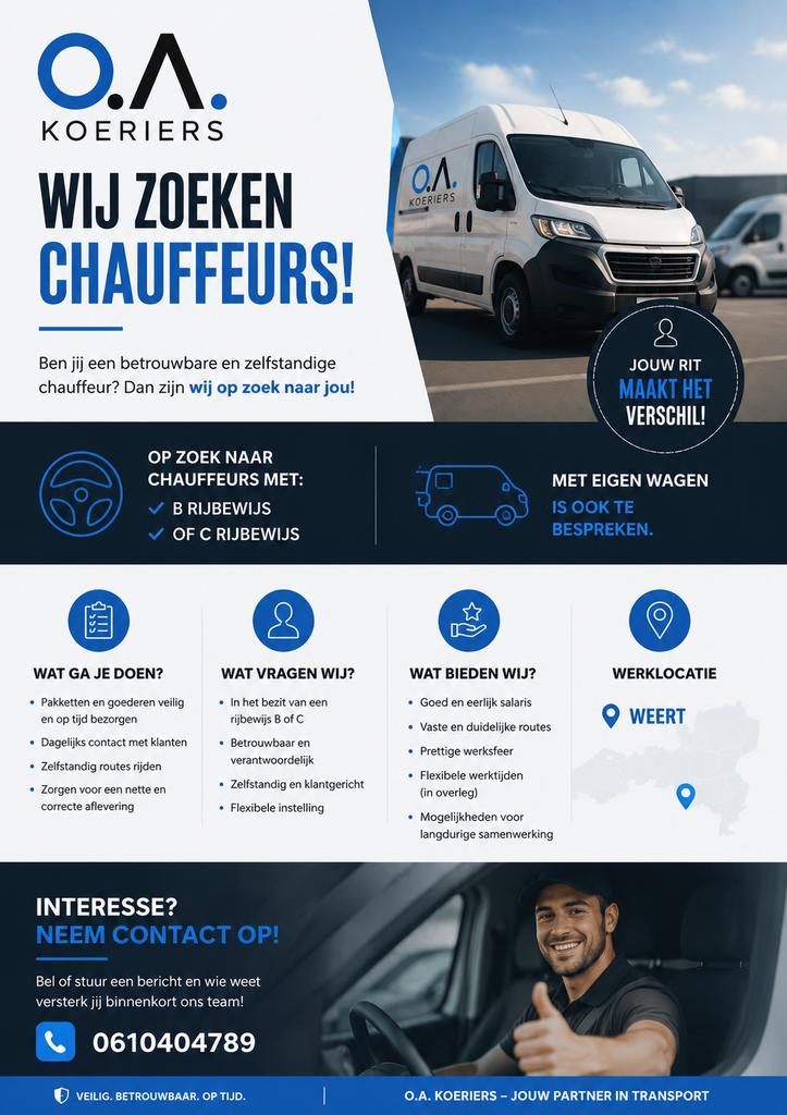 Pakketbezorger en C chauffeur gezocht!!, Koeriersdiensten