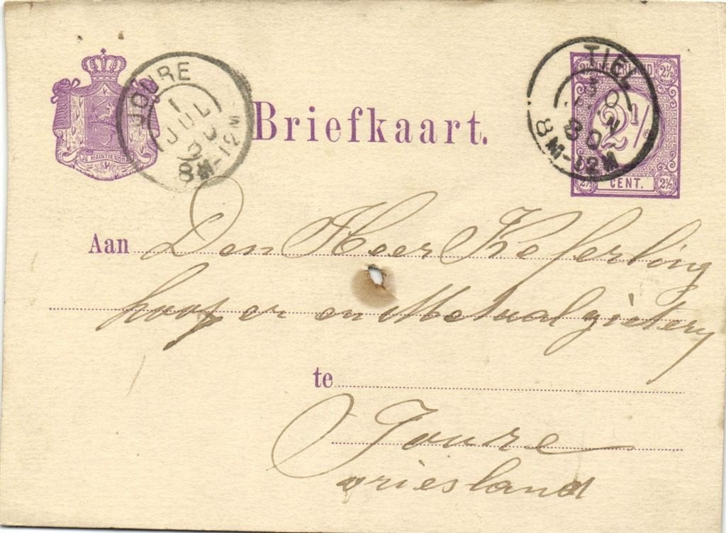 A.J. van der Horst, Tiel - 01.1880 - briefkaart, Ophalen of Verzenden, Briefkaart
