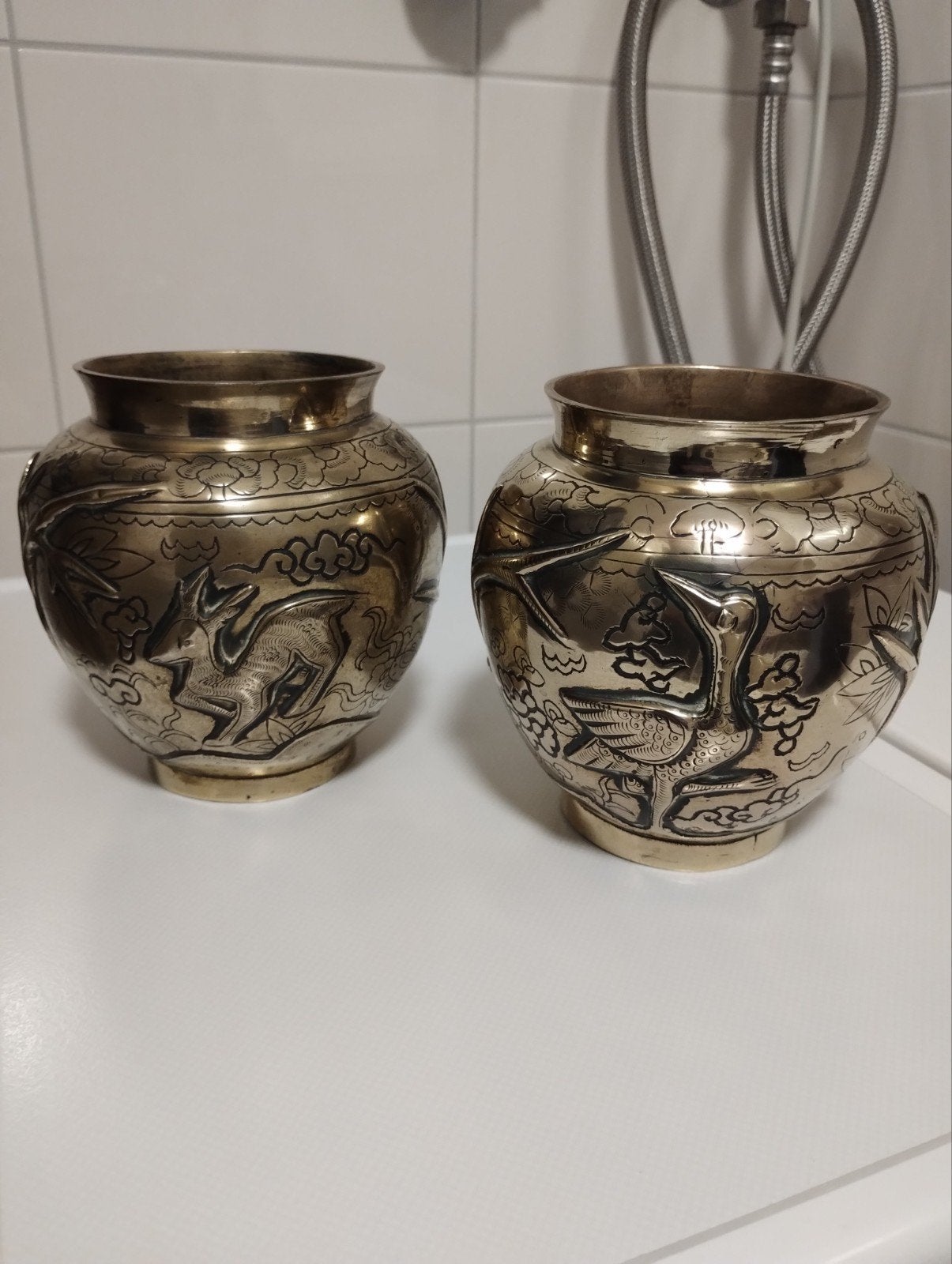 Antiek stel chinees messing vazen of planters, Ophalen of Verzenden