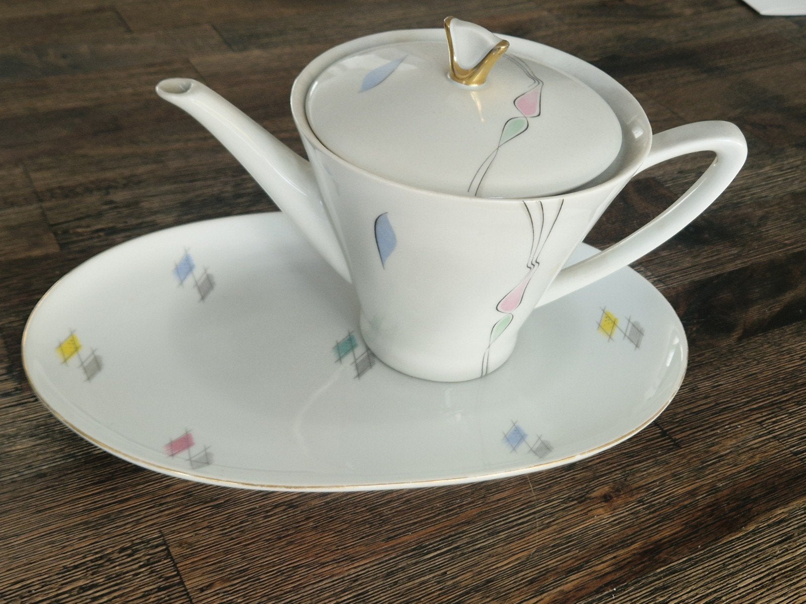 Vintage Arzberg theepot en schaal, jaren '50, Art Deco stijl, Ophalen of Verzenden