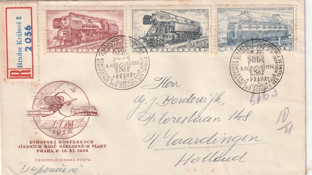 Envelop Ceskoslovensko 1956. Met locomotieven, Verzenden, Envelop
