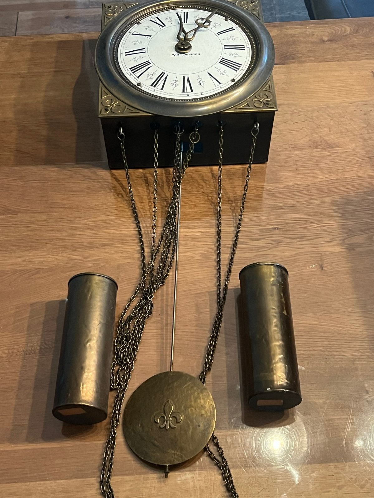 Antieke wandklok A.S. Severin met gewichten en slinger, Antiek en Kunst, Ophalen