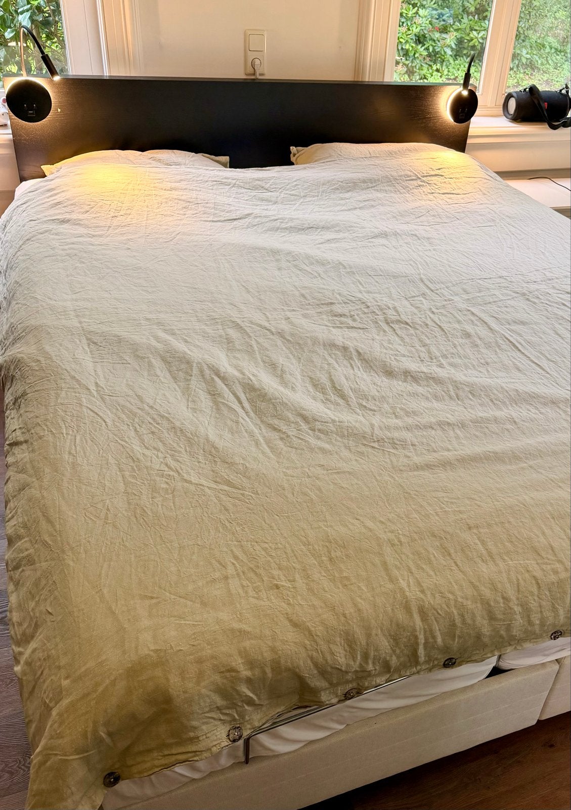Tweepersoons bed/boxspring 180x220 met matras en topper, Huis en Inrichting, Slaapkamer | Bedden, Gebruikt, Tweepersoons, 180 cm