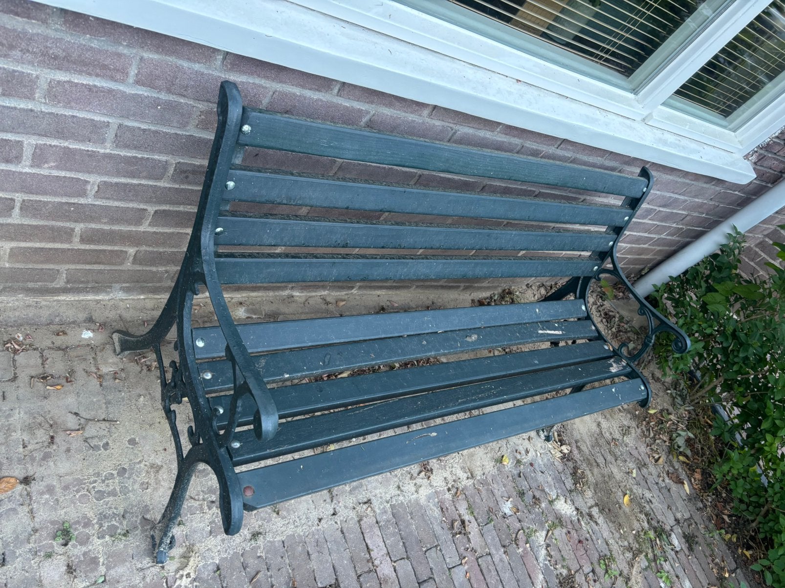 Gietijzeren tuinbankje groen, Tuin en Terras, Tuinbanken, Ophalen, Gebruikt, Hout