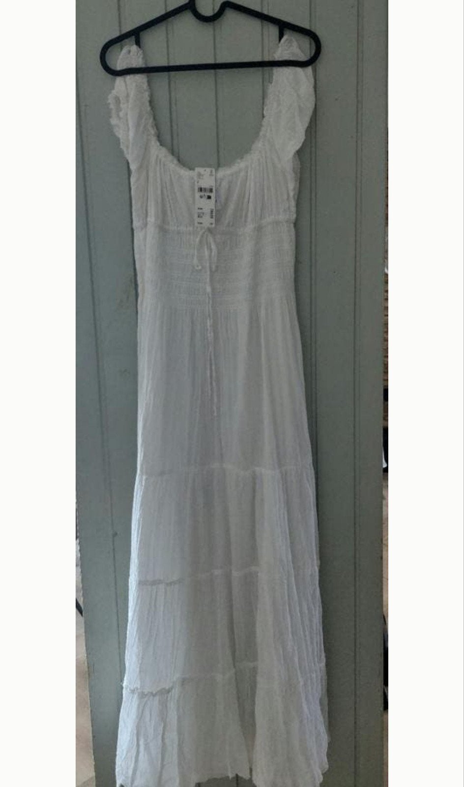 Witte maxi jurk met ruches en smock detail, Kleding | Dames, Jurken, Maat 38/40 (M), Wit, Nieuw, Ophalen of Verzenden