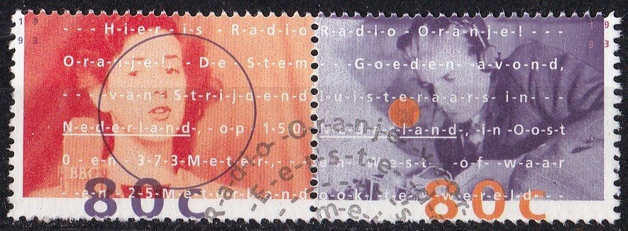 Radio Oranje - gebruikt – NVPH 1561a-1562a paar, Ophalen of Verzenden, Na 1940, Gestempeld