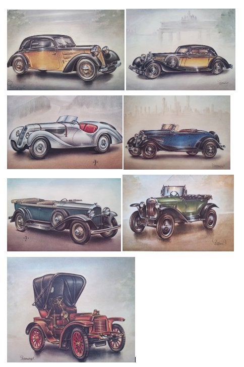 Set van 7 vintage auto posters - 1904 - 1939, Verzamelen, Posters, Rechthoekig Liggend, Ophalen of Verzenden, Zo goed als nieuw