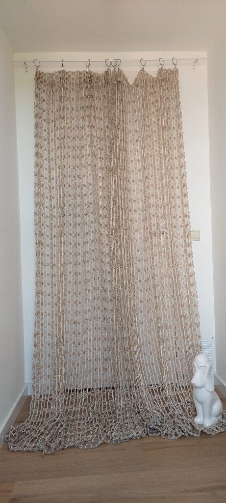 Origineel jaren 70 gordijn Gevlochten gaas / vintage vitrage, Overige materialen, Eu, 170 cm, Eu