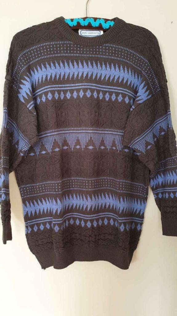 Vintage retro jaren 80 90 trui heren, Belgisch, Ann Harrewyn, Ophalen of Verzenden, Nieuw, Blauw