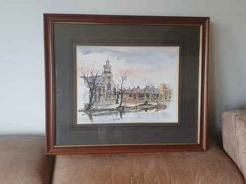 Aquarel met verf en inkt Kees Doolaard Kerkgracht Den Helder, Ophalen