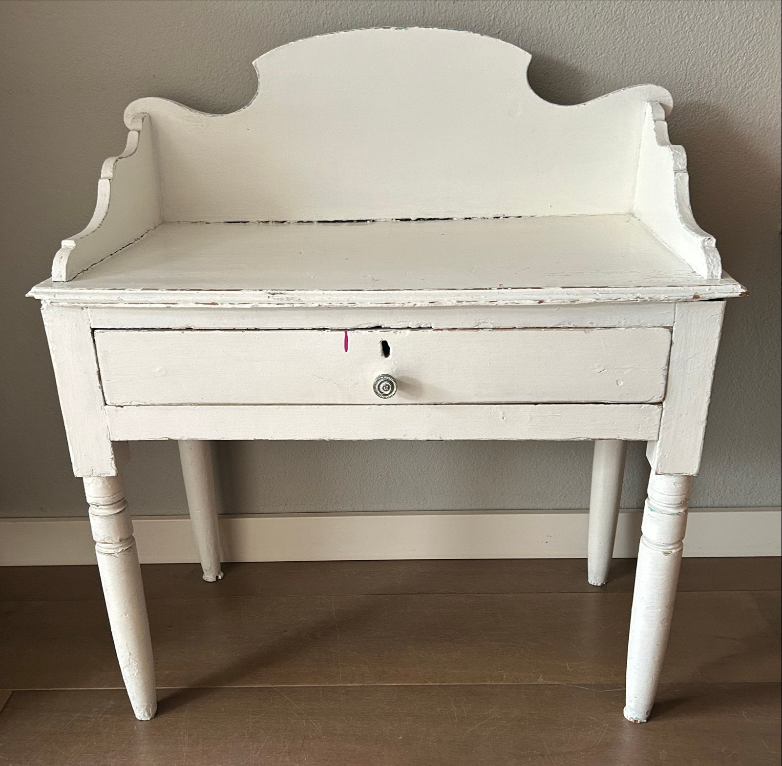 Vintage Brocante Boeren Tafeltje met Lade - Wit, Ophalen of Verzenden