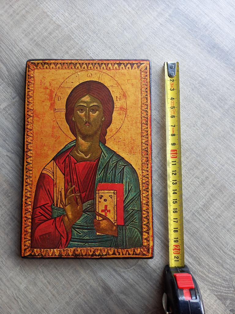 Oud Houten Icoon Jezus Pantocrator, Ophalen of Verzenden