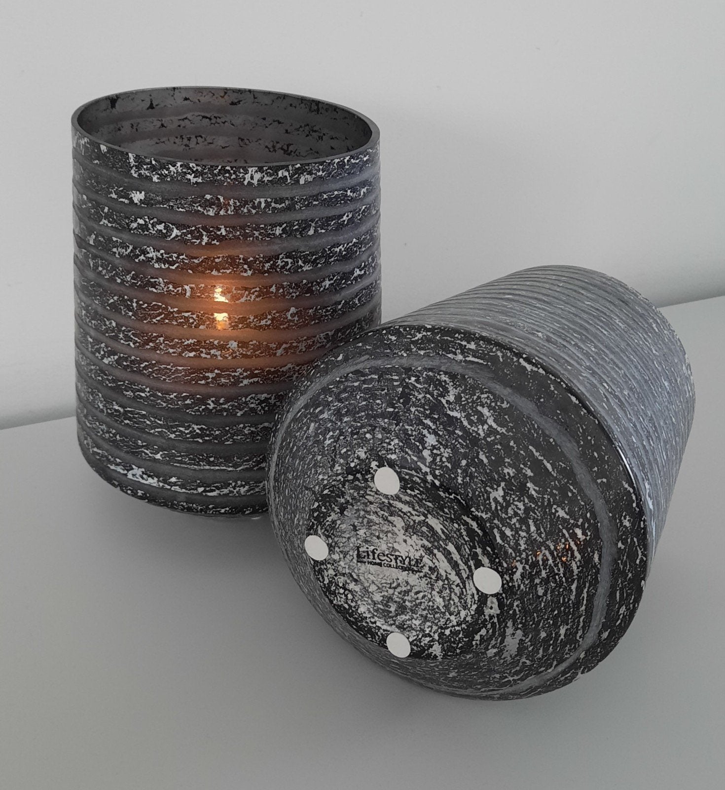 Set van 2 LIFESTYLE Waxinelichthouders Zwart/Grijs Glas, 19 cm, Waxinelichthouder, Ophalen of Verzenden, Overige merken