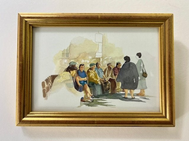 Set Franse vergulde lijsten met afbeeldingen aquarellen (3x), Ophalen of Verzenden