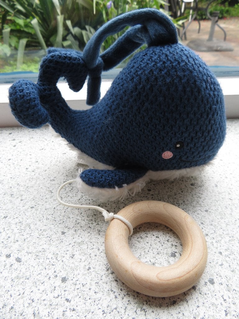 Muziekknuffel Walvis vis van Hema blauw met wit, Hema, Gebruikt, Met label, Verzenden