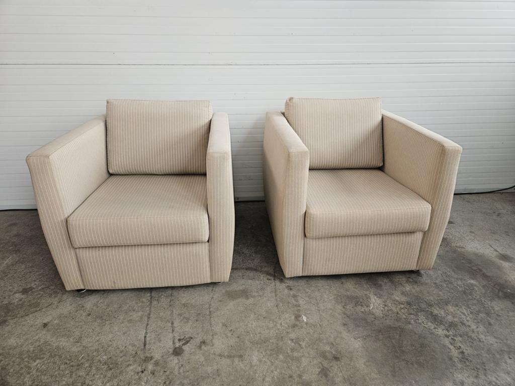 Set van 2 comfortabele fauteuils - Crème gestreept, 75 tot 100 cm, Ophalen of Verzenden, Zo goed als nieuw, Stof