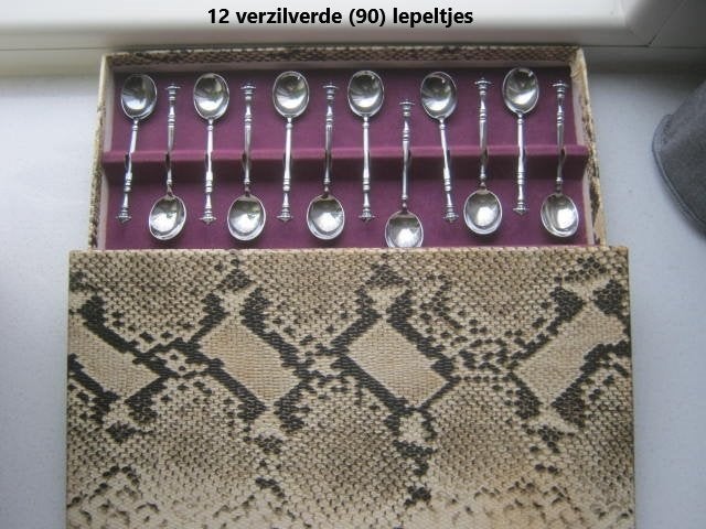 mooie, verzilverde borrel lepeltjes in doos m. slangenmotief, Ophalen of Verzenden, Zo goed als nieuw, Zilver