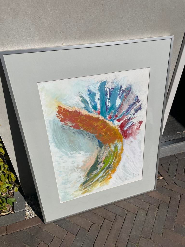 Groot abstract schilderij, gesigneerd. 91x71 cm, Ophalen