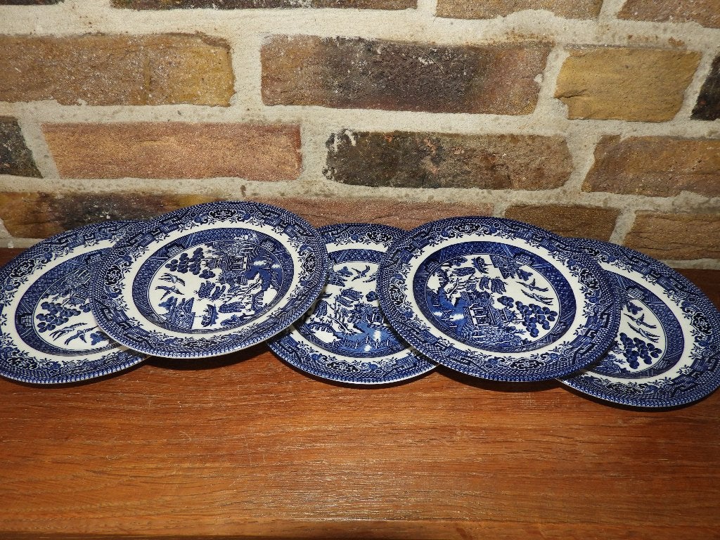 Set van 5  Churchill England "Blue Willow" bordjes, Ophalen, Porselein, Overige stijlen, Bord(en)