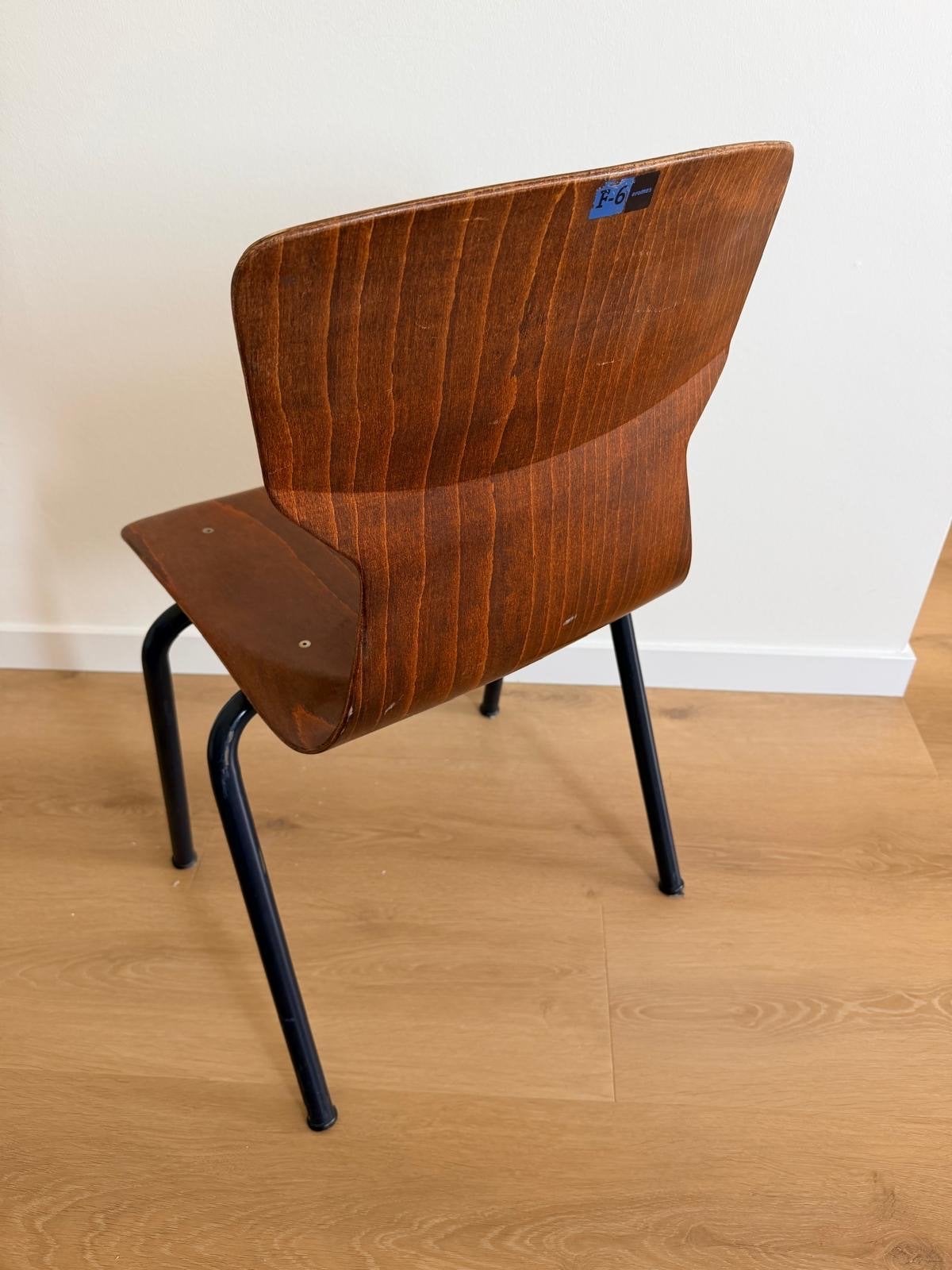 Vintage houten school stoel met metalen poten, Ophalen, Gebruikt, Bruin, Eén