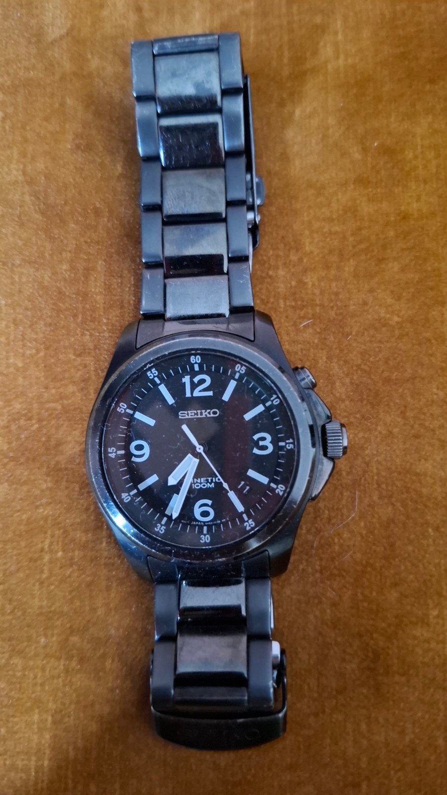 Seiko Kinetic SKA465P1 Black Steel Horloge - 41mm & 10ATM, Ophalen of Verzenden, Polshorloge, Staal, Seiko