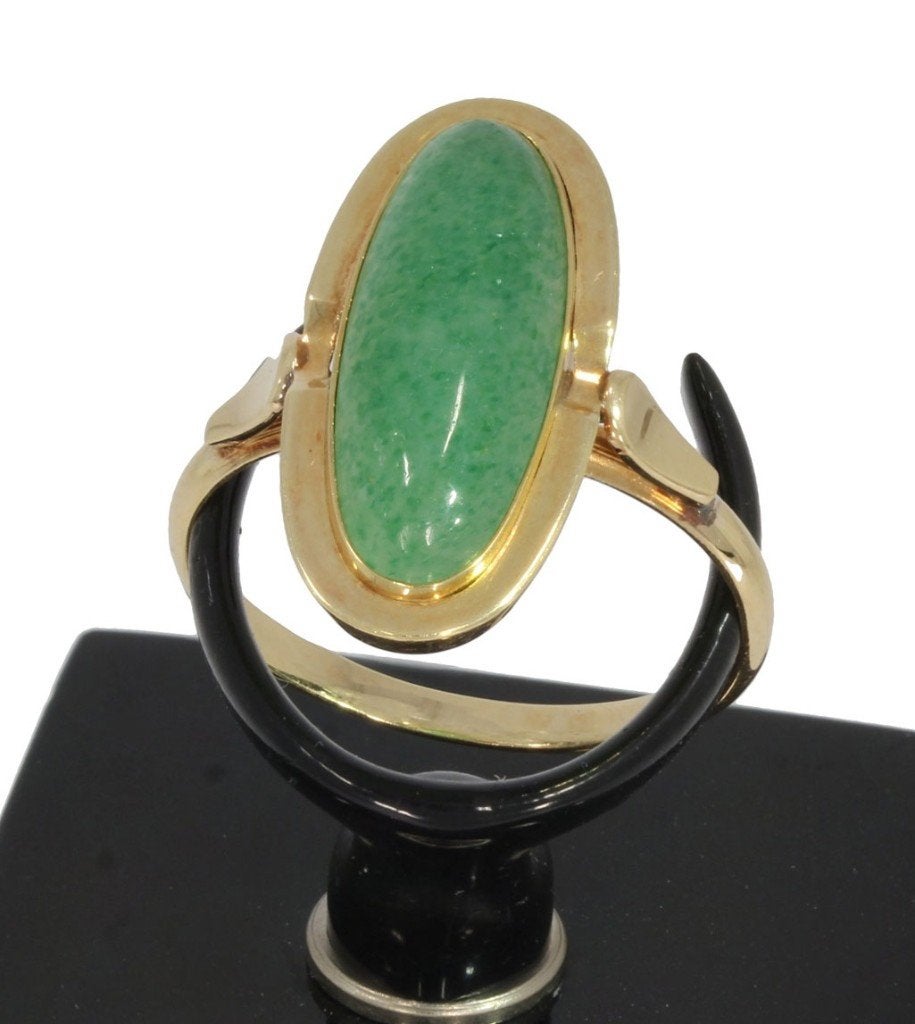 Aventurijn edelsteen 14k gouden fraaie dames ring retro, Voordeelsieraden, Ophalen of Verzenden, Zo goed als nieuw, 17 tot 18