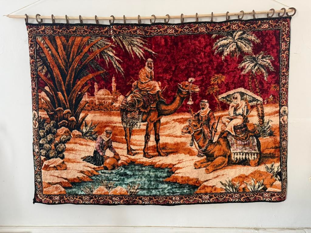 Vintage wandtapijt jaren 70 Arabische karavaan 170 x 117 cm, Huis en Inrichting, Woonaccessoires | Wanddecoraties, Zo goed als nieuw