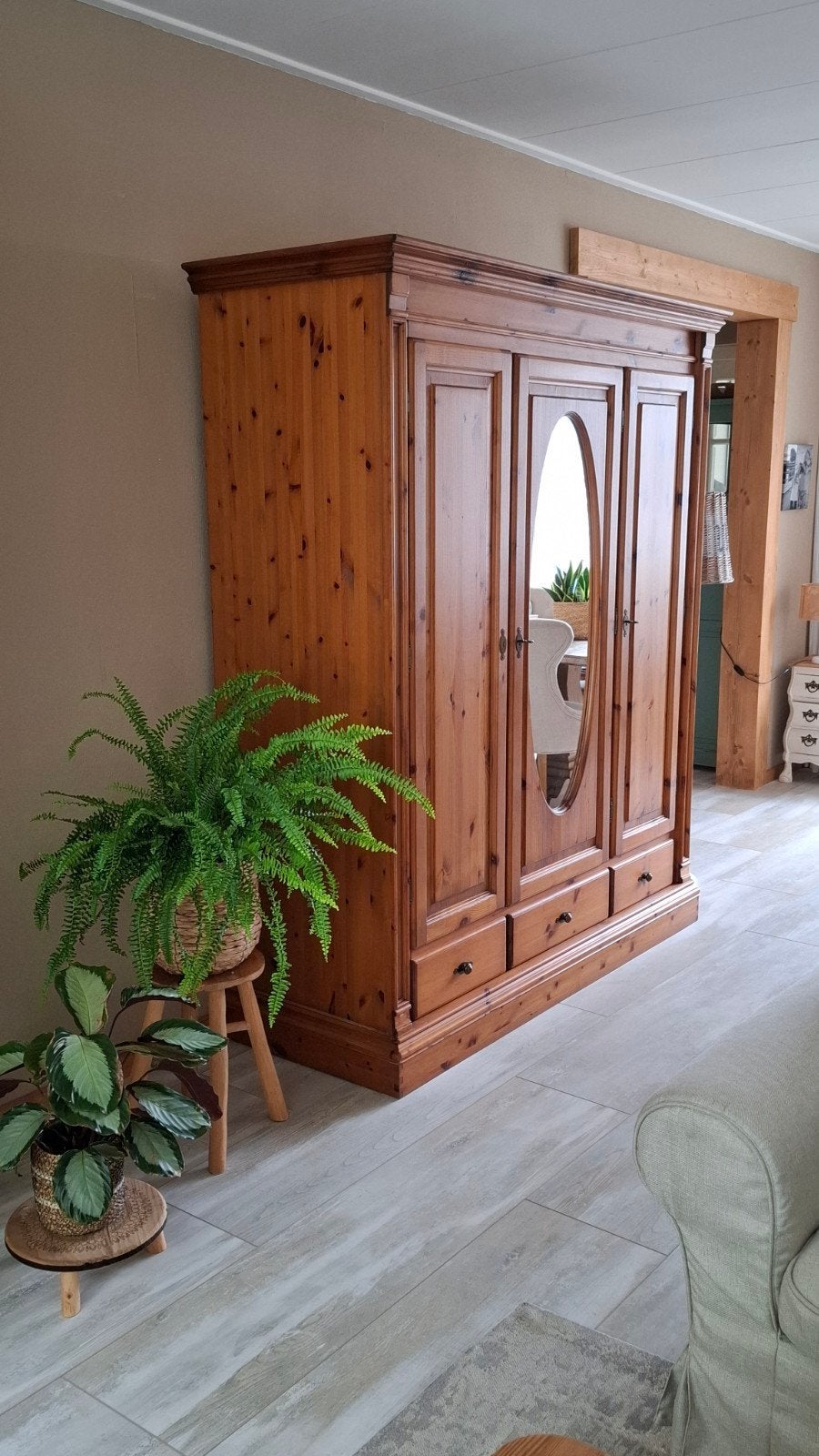 Massief Grenen Hang Leg Kledingkast, Ophalen, Gebruikt, 150 tot 200 cm, 25 tot 50 cm