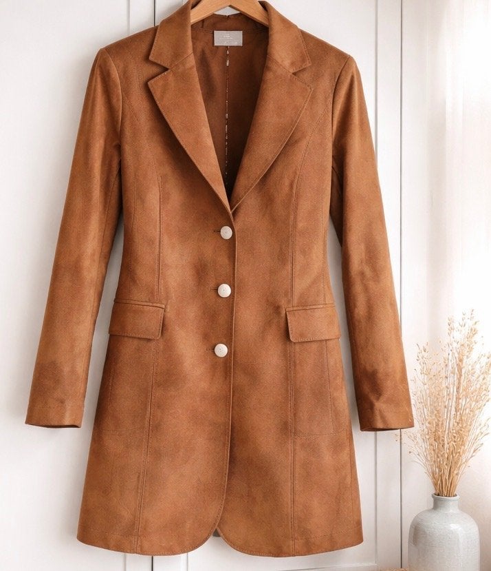 Helena Hart suede look lange blazer camel nieuw S, Bruin, Nieuw, Jasje, Maat 36 (S)