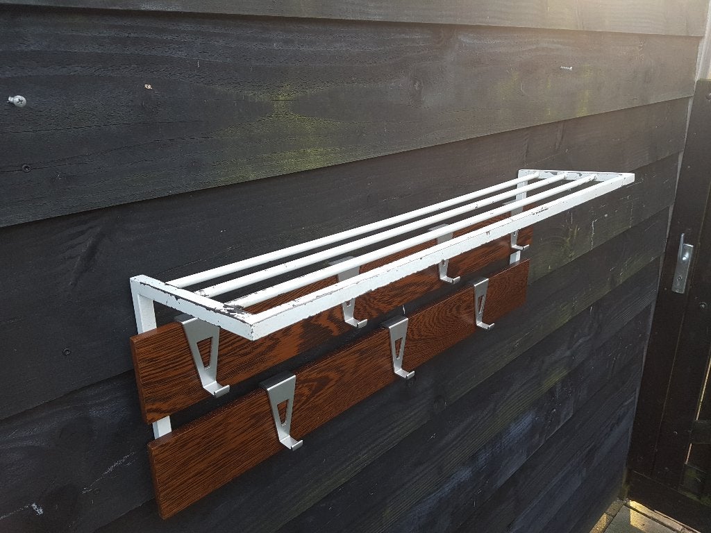 Wandkapstok Metalen frame, Wengé - Vintage jaren 60-70, Huis en Inrichting, Woonaccessoires | Kapstokken, Wandkapstok, Gebruikt