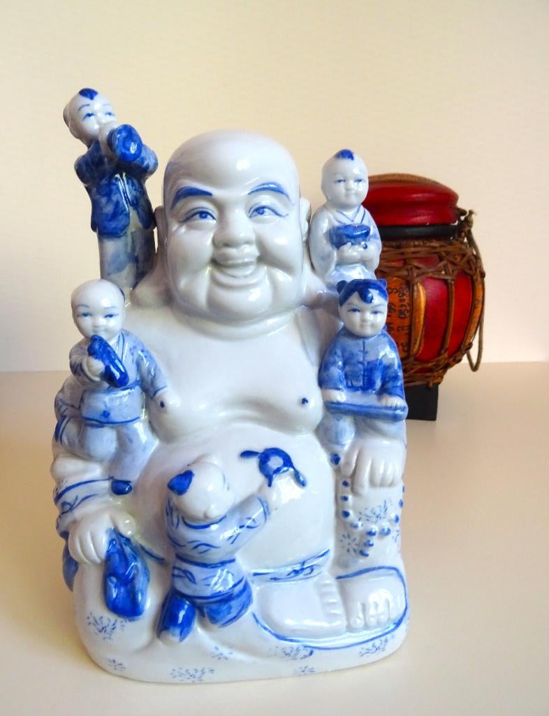 Azië. Happy Boeddha met 5 kindjes, Verzenden, 21 cm, Zo goed als nieuw, Meerkleurig