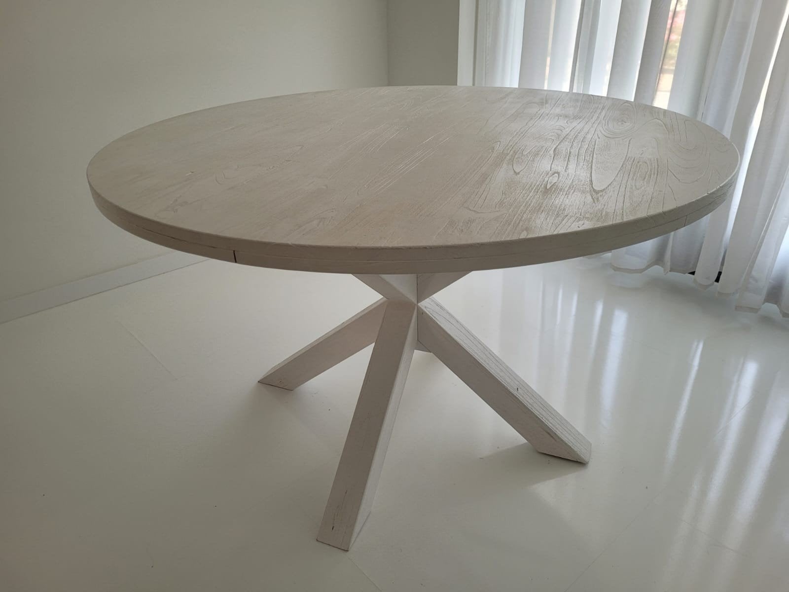 Witte houten tafel, Ophalen, 50 tot 100 cm, 100 tot 150 cm, Rond