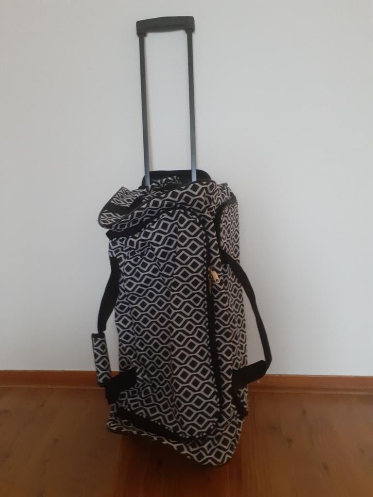 Reistas Trolley met Wieltjes - Zwart/Wit Patroon, Ophalen of Verzenden, Zo goed als nieuw, Zwart, Wieltjes