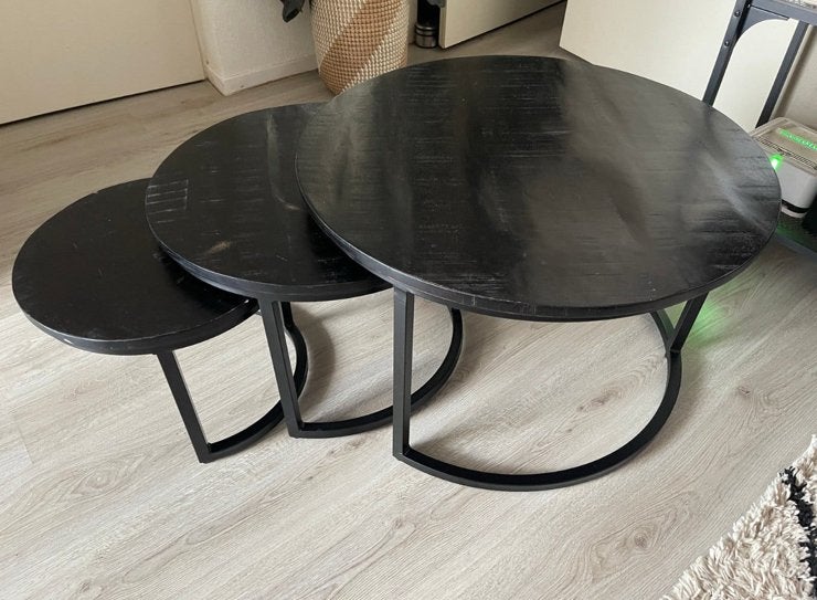 Driedelige set mango houten salontafels, Ophalen, Gebruikt, Rond, 50 tot 100 cm