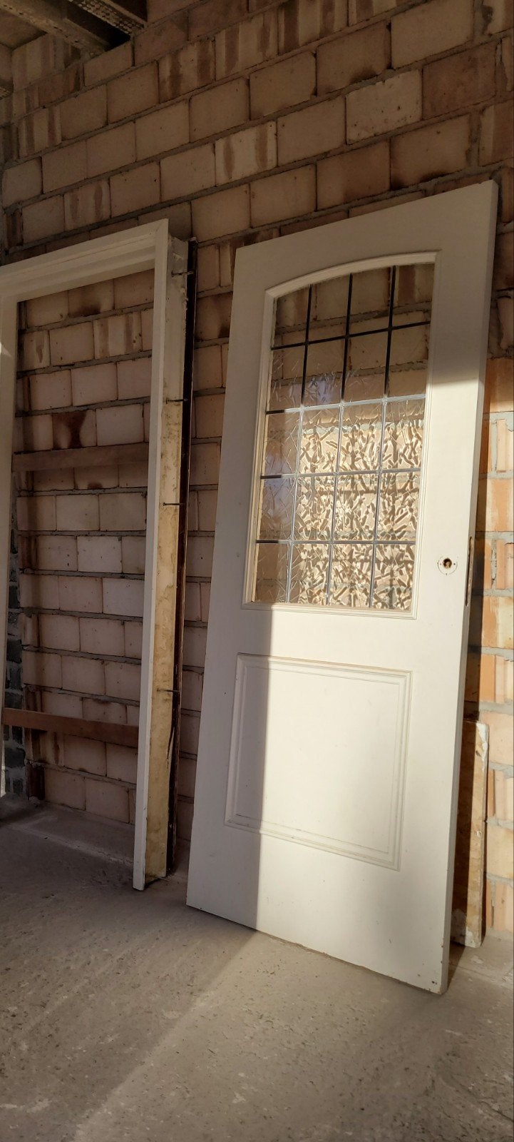 Kozijn met houten deur met gerookt glas in lood 83/200cm, Ophalen