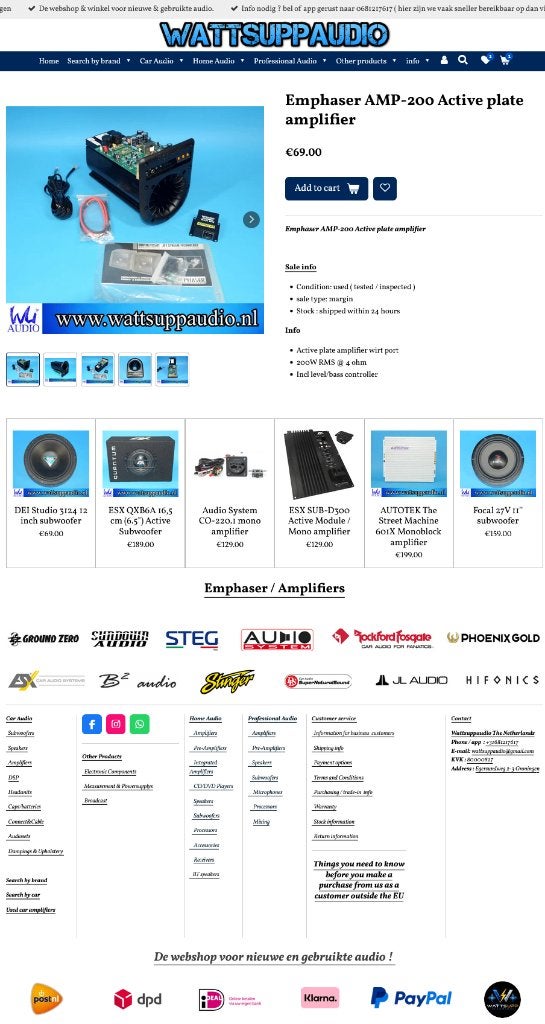 Emphaser AMP-200 Active plate versterker, Auto diversen, Autospeakers, Gebruikt, ., Ophalen of Verzenden, .