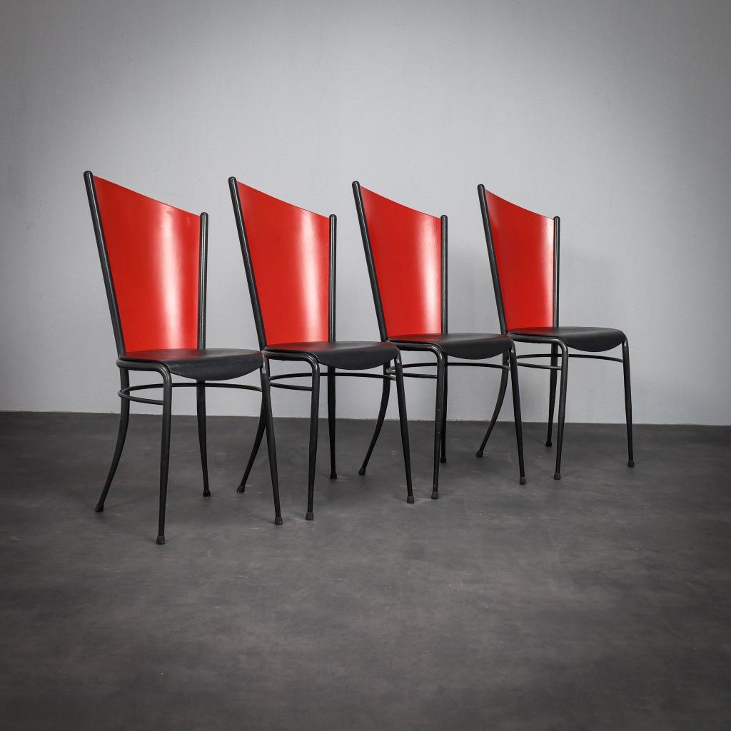 Set van 4 postmoderne eetkamerstoelen, Italië, jaren 1980, Ophalen, Zwart, Italiaans Design, Zo goed als nieuw