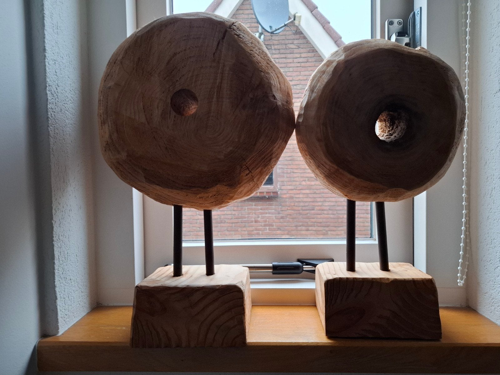 Set van 2 houten ornamenten op standaard, Antiek en Kunst, Ophalen of Verzenden