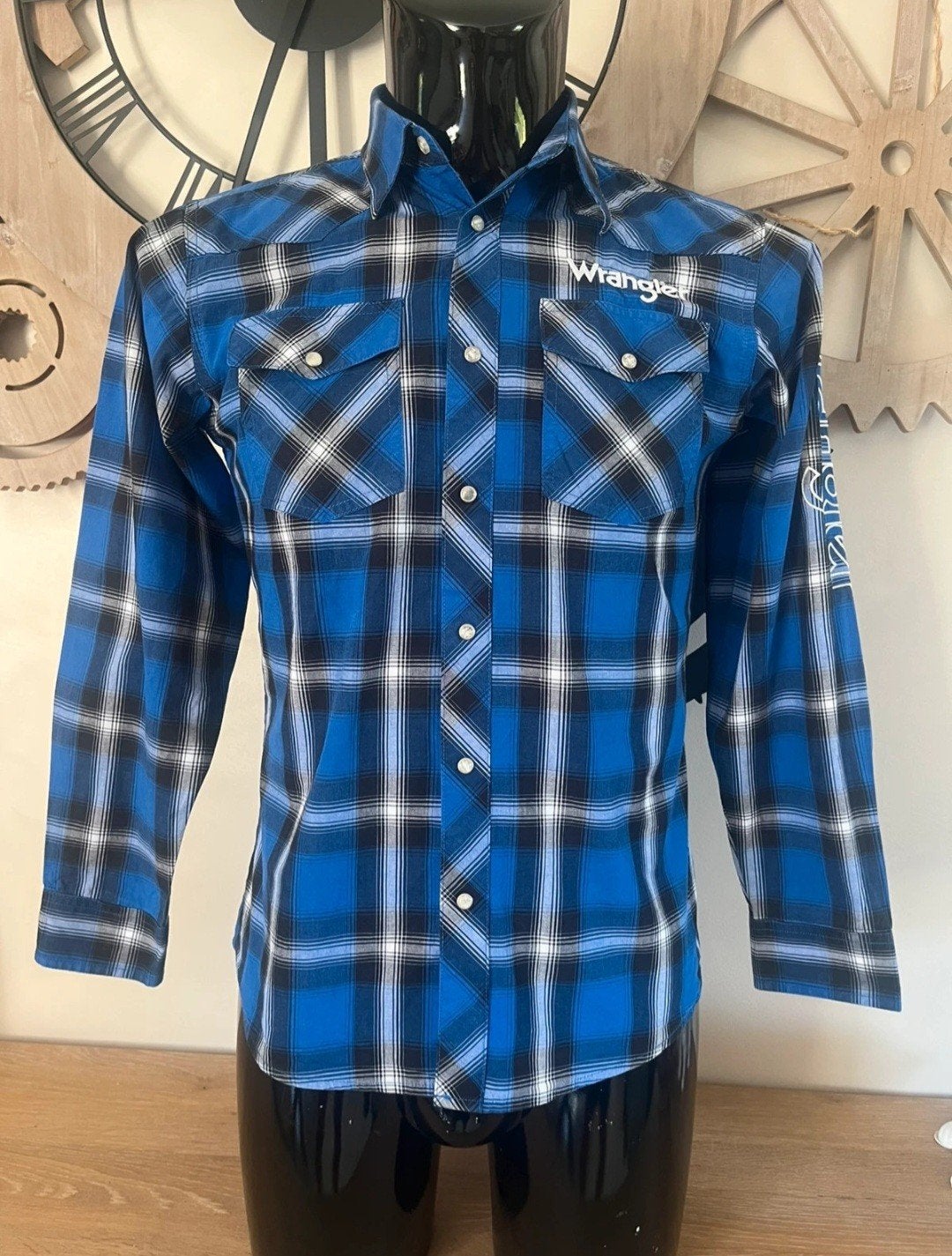 Wrangler blouse XS/S - blauw zwart ruit, nieuw alleen gepast, Blauw, Zo goed als nieuw, Maat 34 (XS) of kleiner, Wrangler