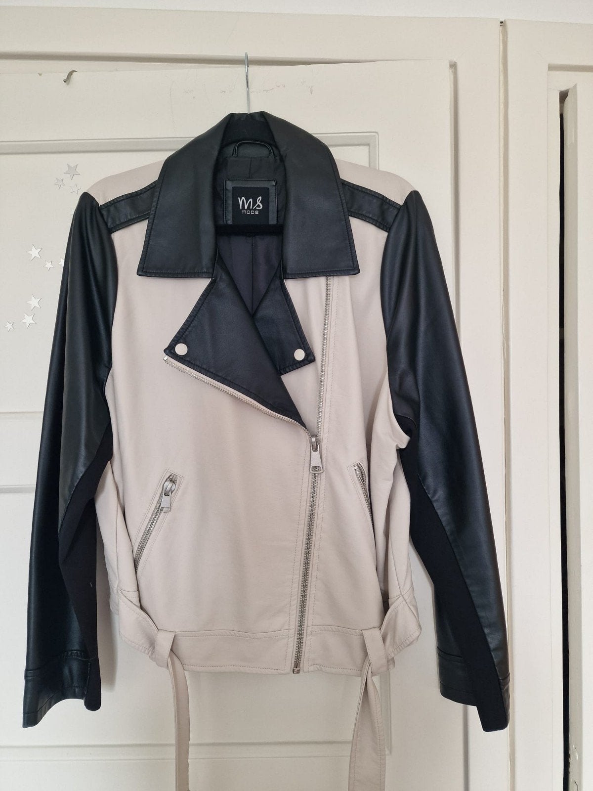 Ms Mode Bikerjack Zwart/Beige Maat 54, Maat 38/40 (M), Zwart, Ophalen of Verzenden, Zo goed als nieuw
