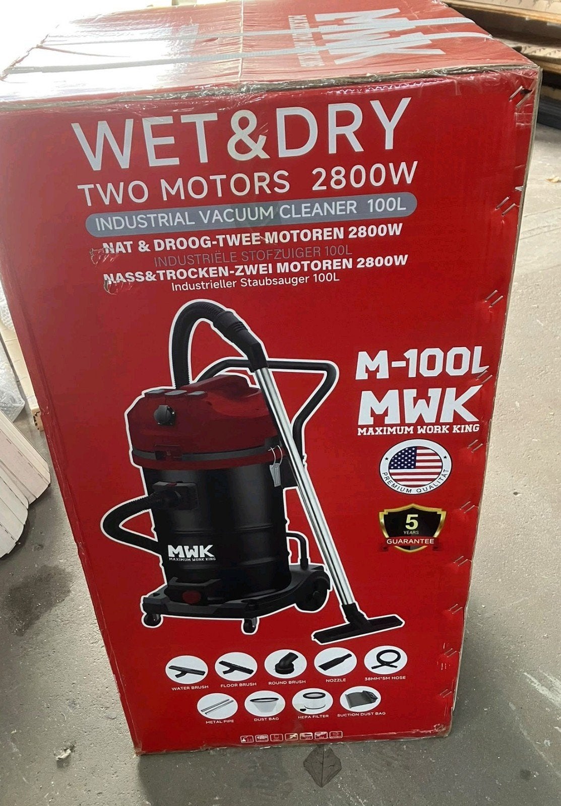 Nieuwe MWK M-100L Industriële Stofzuiger 100L Nat & droog, Ophalen, Overige merken, Nieuw, Industriële stofzuiger