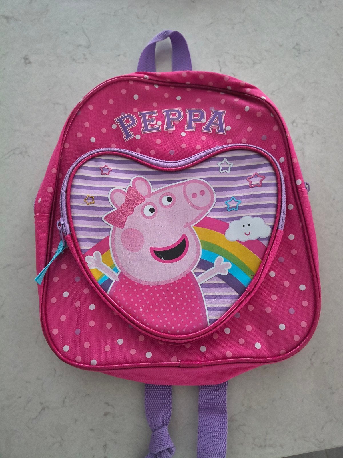 Peppa Pig Rugzak - Roze met stippen en regenboog, Gebruikt, Minder dan 30 cm, Rugtas, Ophalen of Verzenden