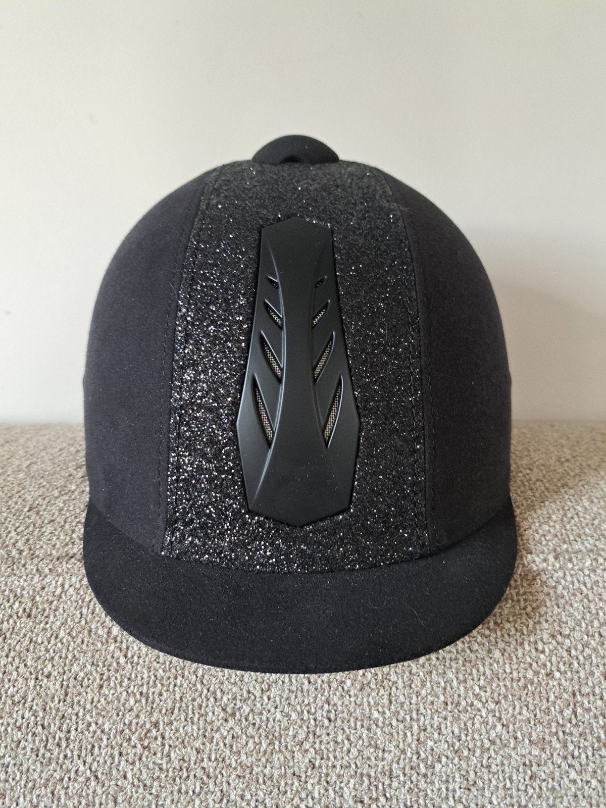 HKM zwarte Rij cap met glitters, maat 52/54 maat S, Ophalen of Verzenden, Zo goed als nieuw, Dressuur