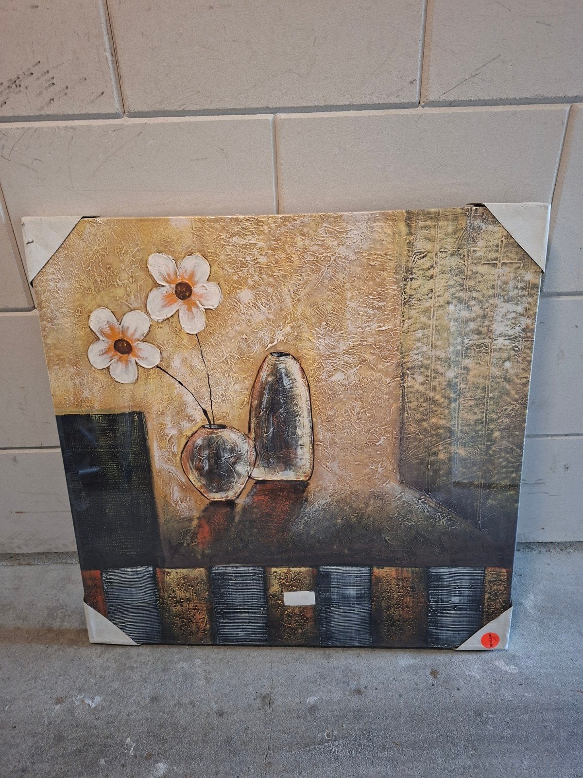Schilderij 80x80 cm met bloemen en vazen, Huis en Inrichting, Ophalen of Verzenden, Zo goed als nieuw, Schilderij, 75 tot 100 cm