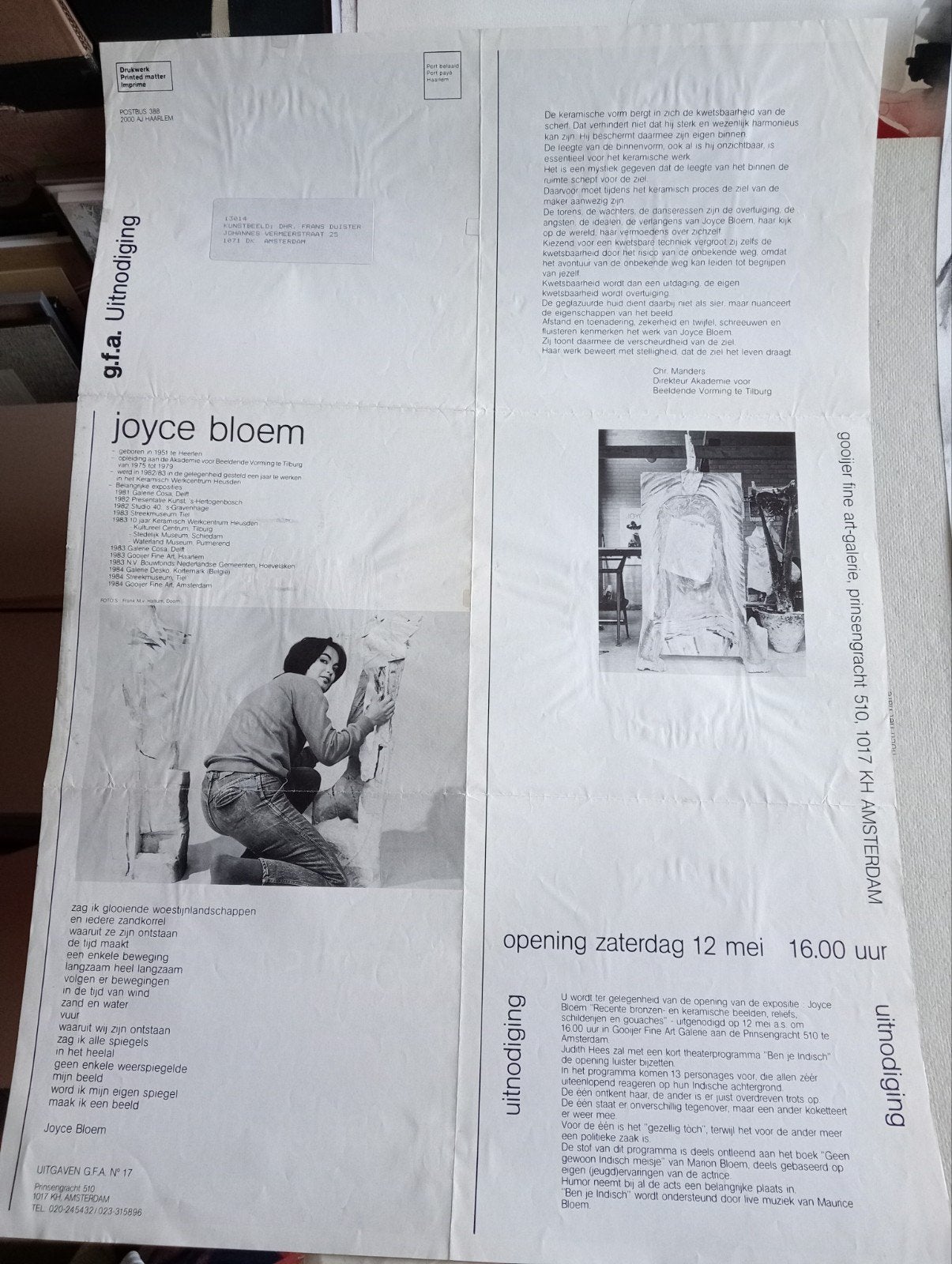 Joyce Bloem affiche  Gooijer Fine Art, Ophalen of Verzenden, 1980 tot heden, Knipsel(s)