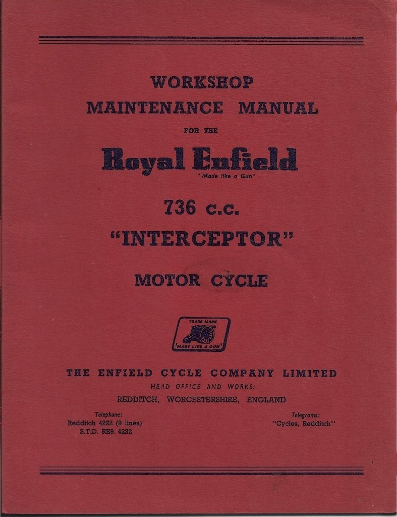 Royal Enfield 736cc Interceptor workshop manual (8056z), Motoren, Handleidingen en Instructieboekjes, Ophalen of Verzenden, Overige merken