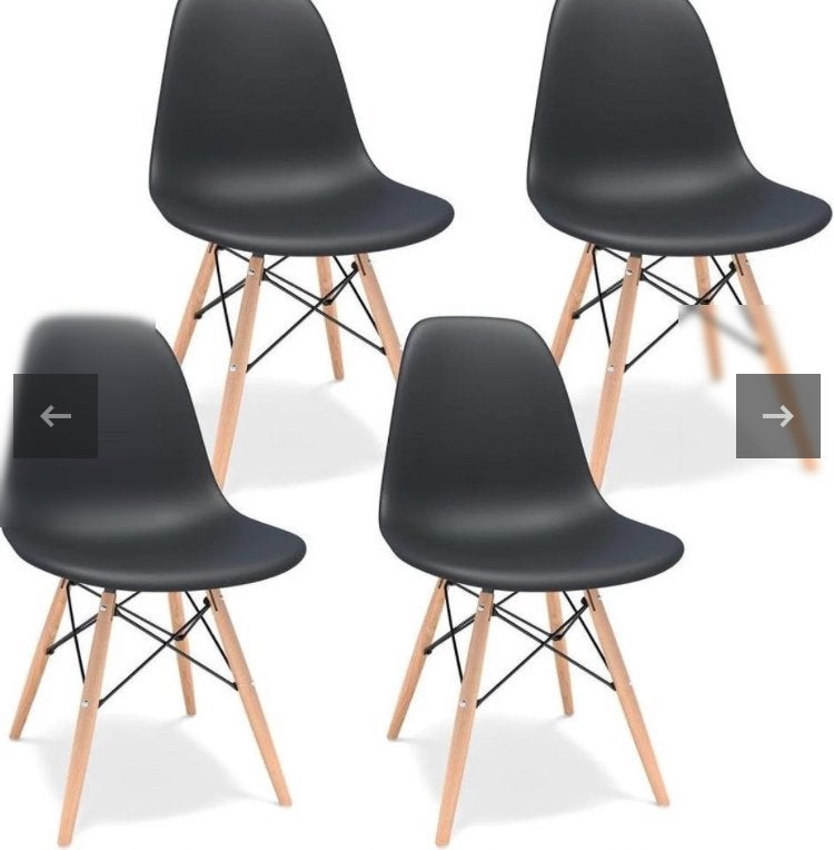 Set van 4 Design Kuipstoelen (Eames DSW stijl) Zwart/Hout, Ophalen of Verzenden, Gebruikt, Zwart, Hout