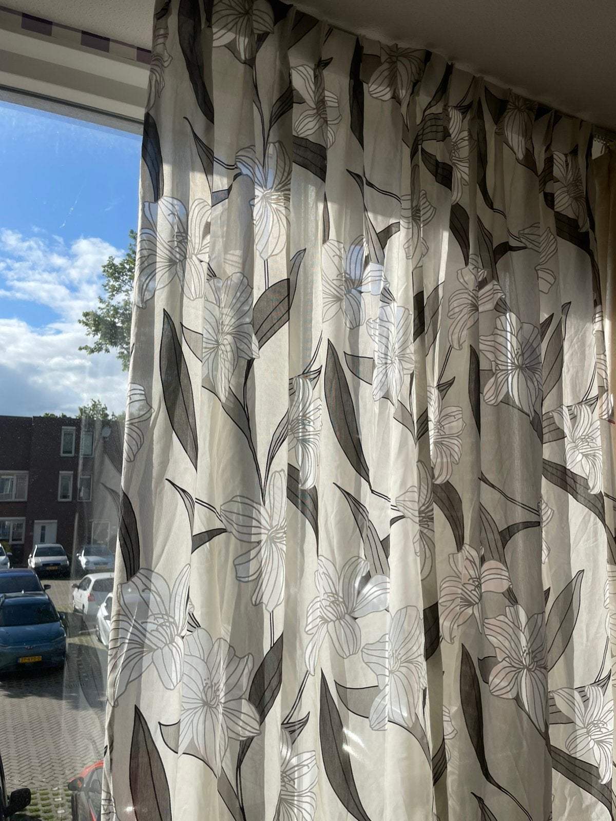 Gordijnen grijs/wit 180 cm hoog te koop!, Ophalen of Verzenden, Nieuw, Grijs, Gordijn