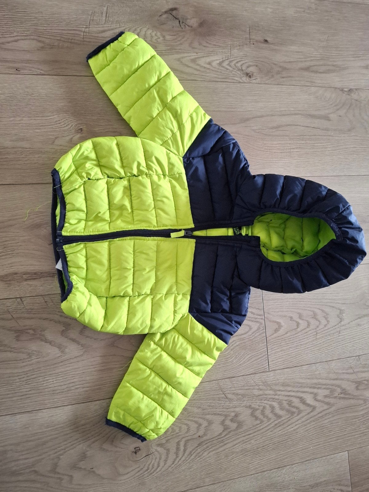 Winterjas - Lichtgroen/Donkerblauw 92, Ophalen of Verzenden, Gebruikt, Onbekend, Jongen of Meisje